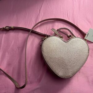 Heart-Shaped Glitter Crossbody Bag - Pink